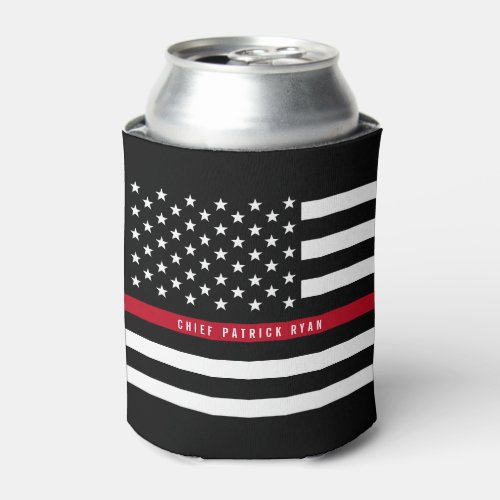 Firefighter Thin Red Line American Flag Monogram Can Cooler
