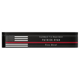Firefighter Thin Red Line American Flag Monogram Desk Name Plate