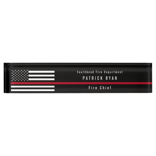 Firefighter Thin Red Line American Flag Monogram Desk Name Plate