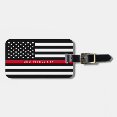 Firefighter Thin Red Line American Flag Monogram Luggage Tag