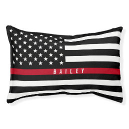 Firefighter Thin Red Line American Flag Monogram Pet Bed