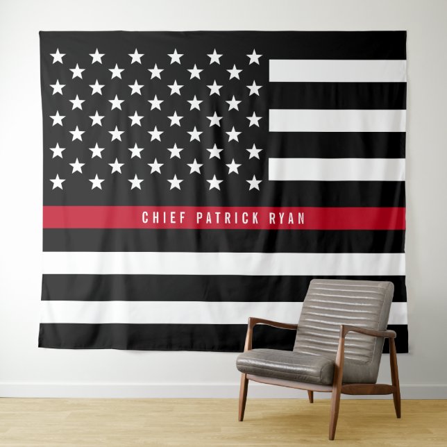 Firefighter Thin Red Line American Flag Monogram Tapestry (In Situ (Horizontal))