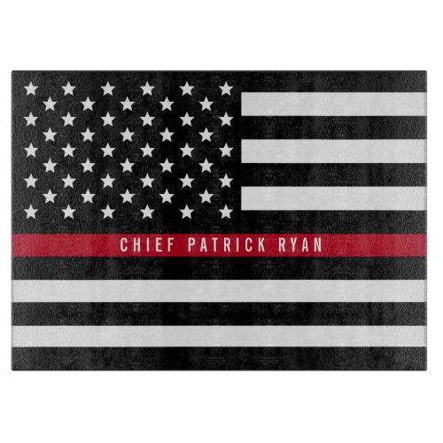 Firefighter Thin Red Line American Flag Name Cutting Board