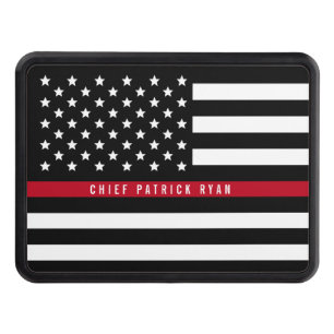 Firefighter Thin Red Line American Flag Name Hitch Cover