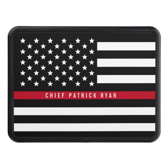Firefighter Thin Red Line American Flag Name Hitch Cover (Front)