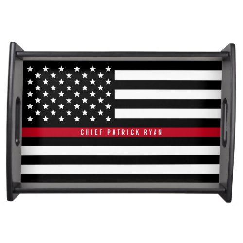 Firefighter Thin Red Line American Flag Name Serving Tray