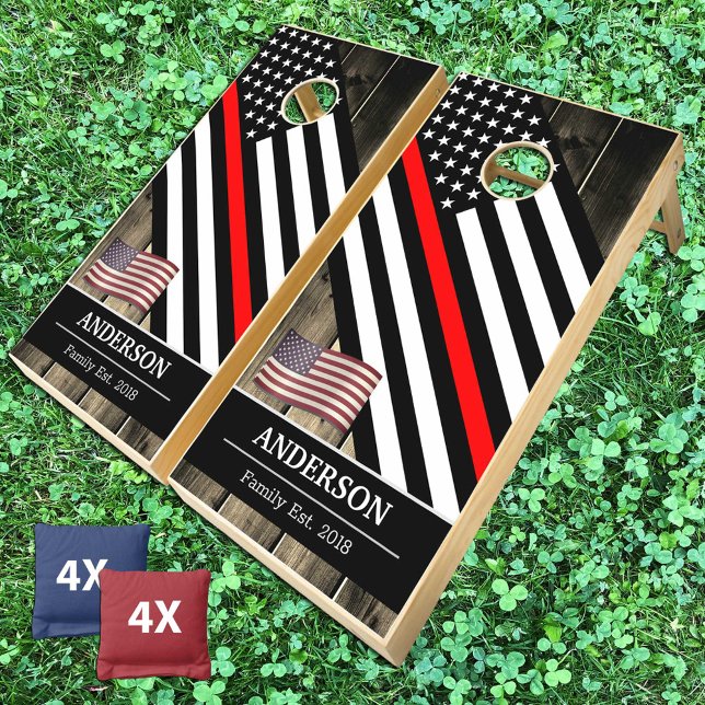 Firefighter & Thin Red Line, American Flag, Wood Cornhole Set (Creator Uploaded)