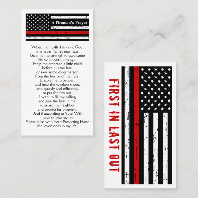 Firefighter Thin Red Line Bulk Fireman's Prayer Business Card | Zazzle