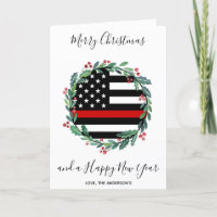 Firefighter Thin Red Line Christmas Wreath Holiday