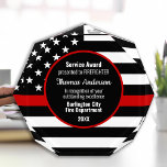 Firefighter Thin Red Line Custom Fire Service  Acrylic Award<br><div class="desc">Celebrate and show your appreciation to an outstanding firefighter with this Thin Red Line Award - American flag design in Firefighter Flag colors , modern black red design . This firefighter service award for fire service awards, firefighter excellence awards and firefighter retirement gifts . Personalize with name, department and year....</div>