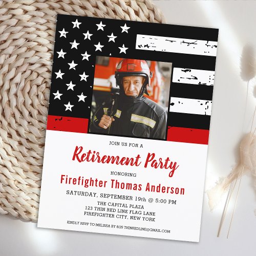 Firefighter Thin Red Line Custom Photo Retirement Postcard