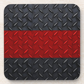 Firefighter Thin Red Line Diamond Plate Drink Coaster