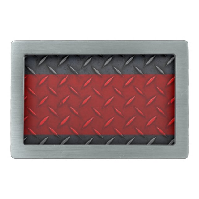 Firefighter Thin Red Line Diamond Plate Rectangular Belt Buckle (Front)