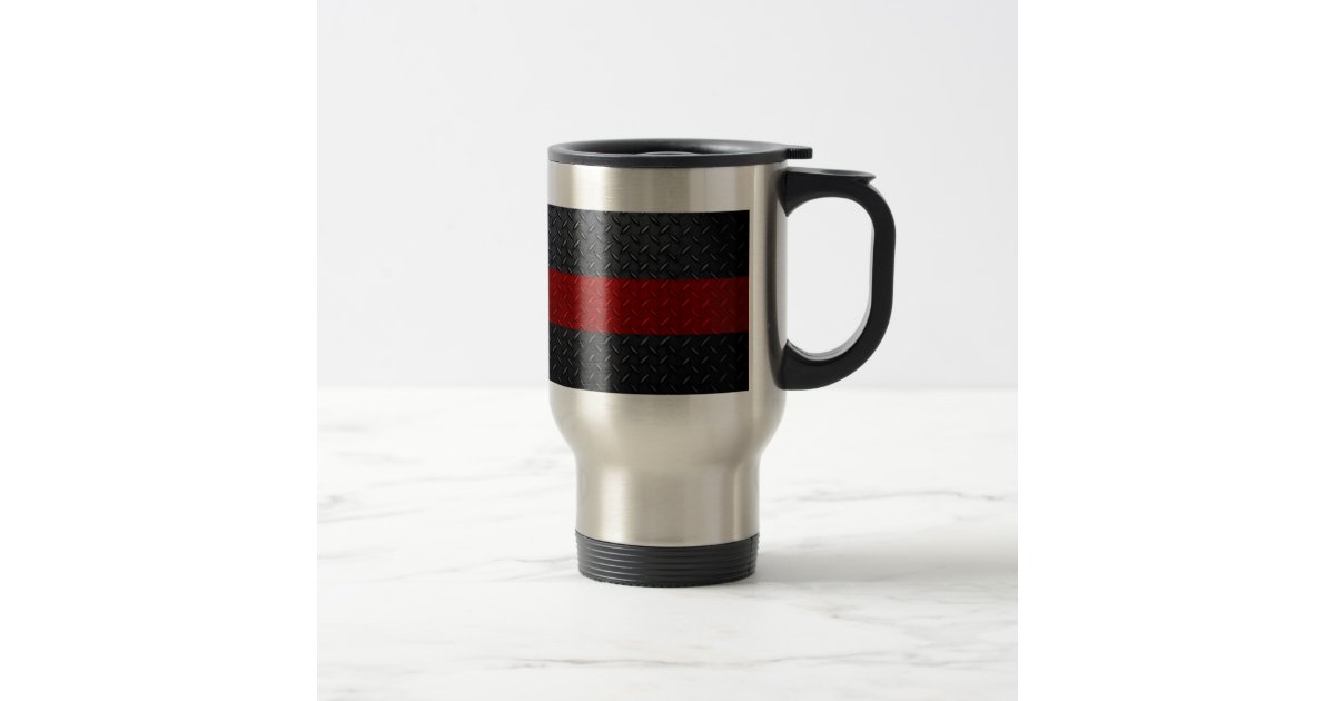 Firefighter Thin Red Line Diamond Plate Travel Mug ...