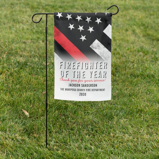 Firefighter Thin Red Line Employee Recognition Garden Flag (In SItu)