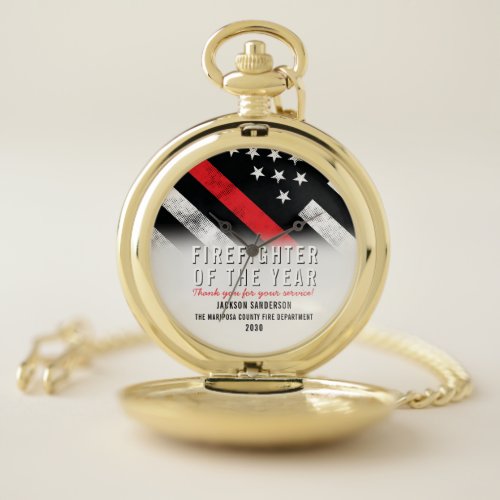 Firefighter Thin Red Line Employee Recognition Pocket Watch