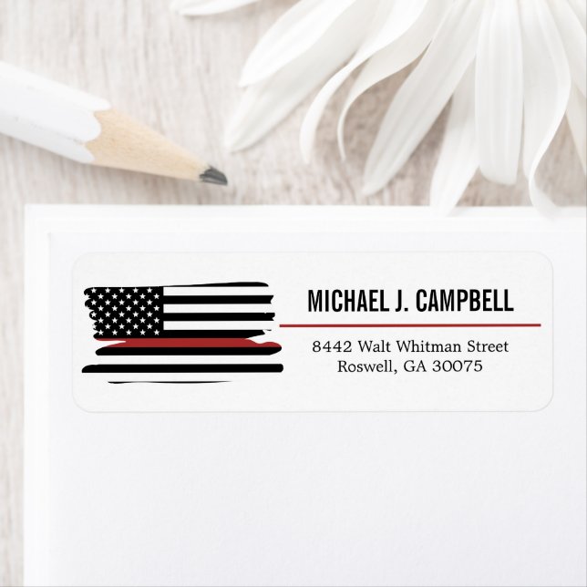 Firefighter Thin Red Line Fire Rescue America Flag Label (Insitu)