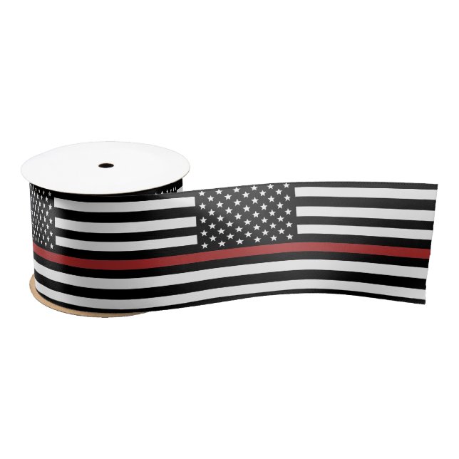 Firefighter Thin Red Line Fire Rescue America Flag Satin Ribbon (Spool)