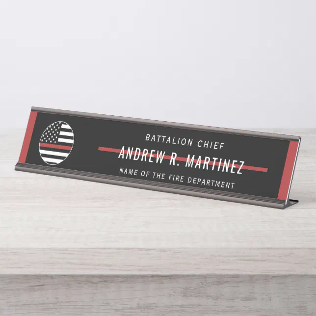 Firefighter Thin Red Line Fire Rescue Department Desk Name Plate | Zazzle