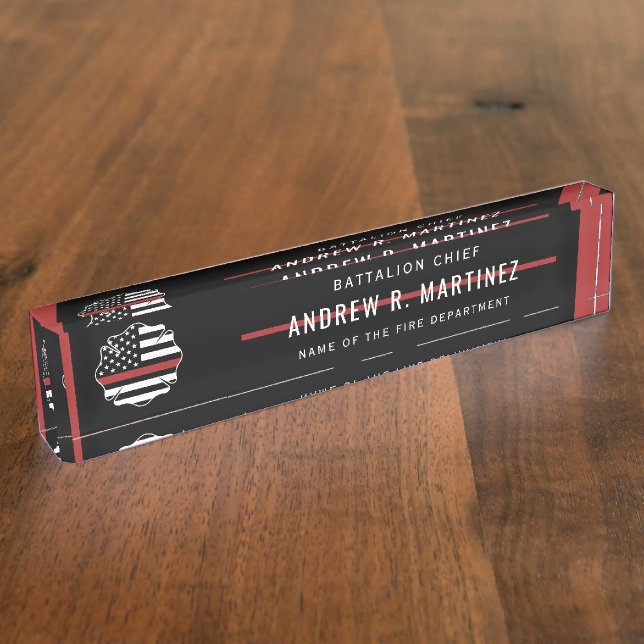 Firefighter Thin Red Line Fire Rescue Department Desk Name Plate (Side)