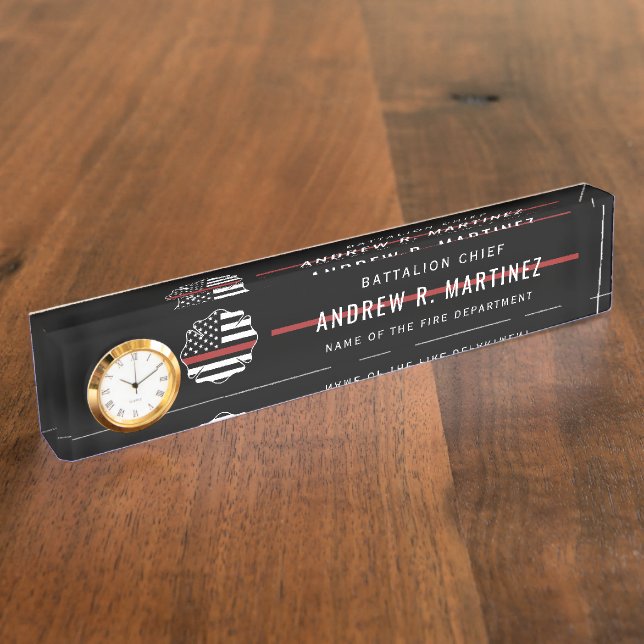 Firefighter Thin Red Line Fire Rescue Department Desk Name Plate (Side)