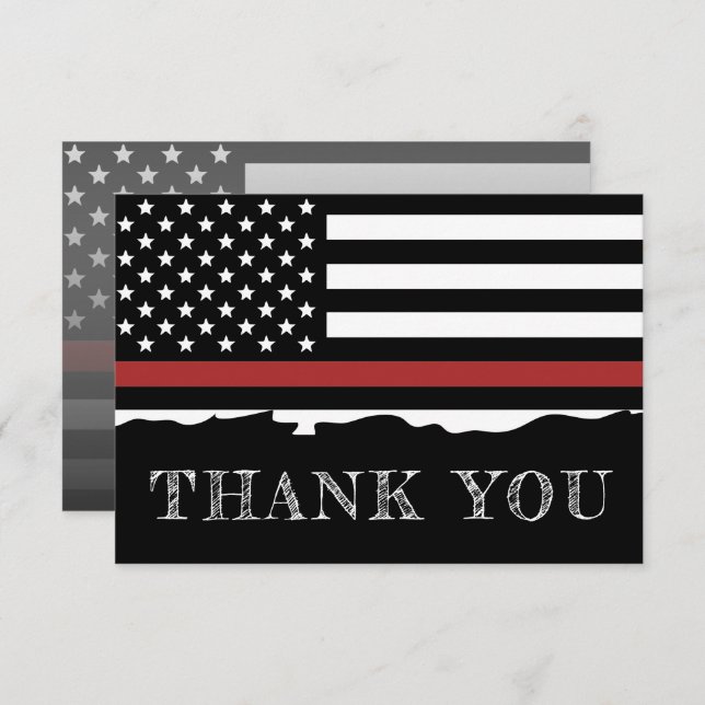 Firefighter Thin Red Line Fire Rescue Thank You Card (Front/Back)