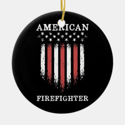 Firefighter Thin Red Line Fireman American Ceramic Ornament