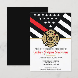 Firefighter Thin Red Line Fireman Retirement Party Invitation