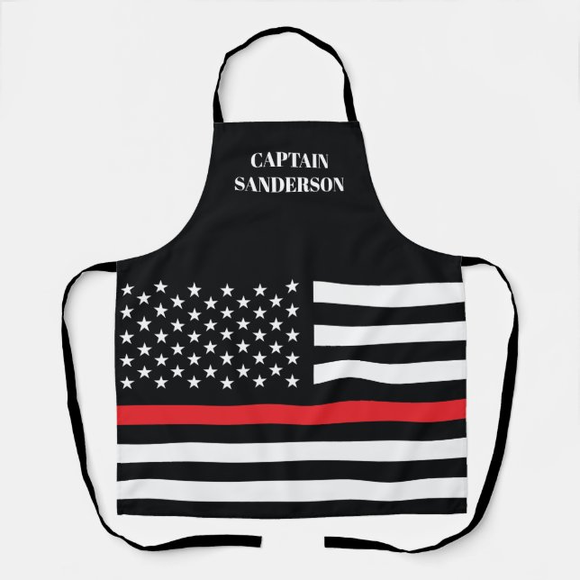 Firefighter Thin Red Line Flag American Fireman Apron (Front)