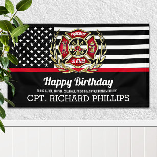 Firefighter Thin Red Line Flag Birthday Party Banner