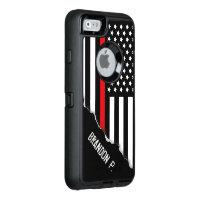 Firefighter Thin Red Line Flag Custom Name OtterBox Defender iPhone Case