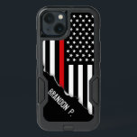 Firefighter Thin Red Line Flag Custom Name iPhone 13 Case<br><div class="desc">A thin red line American flag representing fire rescue.</div>