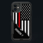 Firefighter Thin Red Line Flag Custom Name OtterBox Commuter iPhone 11 Case<br><div class="desc">A thin red line American flag representing fire rescue.</div>