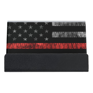 Firefighter Thin Red Line Flag Desk Business Card Holder