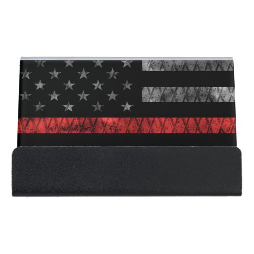 Firefighter Thin Red Line Flag Desk Business Card Holder