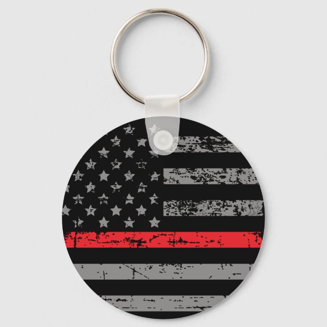 Firefighter Thin Red Line Flag Fireman Keychain (Front)