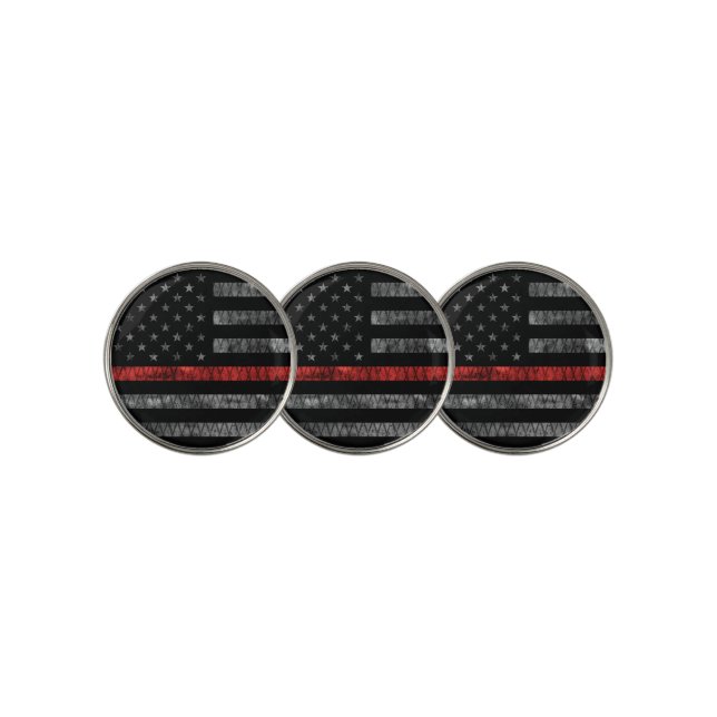 Firefighter Thin Red Line Flag Golf Ball Marker (3 Up)