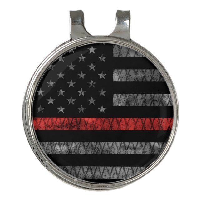 Firefighter Thin Red Line Flag Golf Hat Clip (Front)