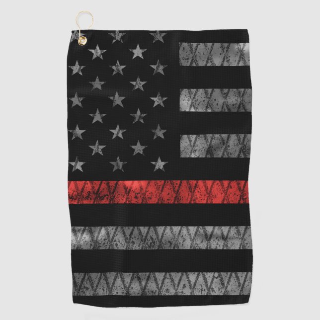 Firefighter Thin Red Line Flag Golf Towel (Front)