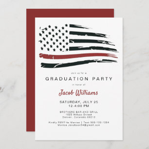 Firefighter Thin Red Line Flag Graduation Party Invitation