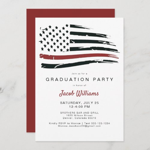  Firefighter Thin Red Line Flag Graduation Party Invitation
