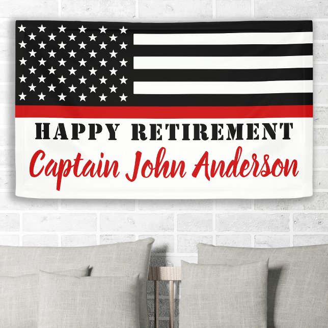 Firefighter Thin Red Line Flag Happy Retirement Banner (Creator Uploaded)