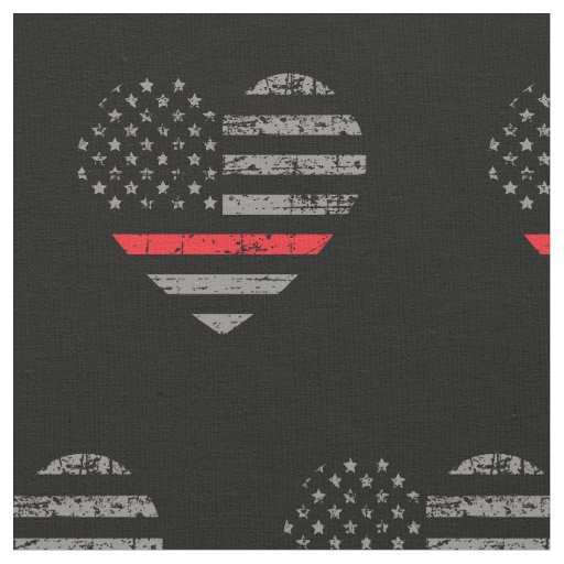 Firefighter Thin Red Line Flag Heart Pattern Fabric
