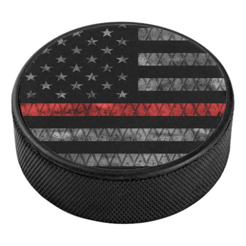 Firefighter Thin Red Line Flag Hockey Puck