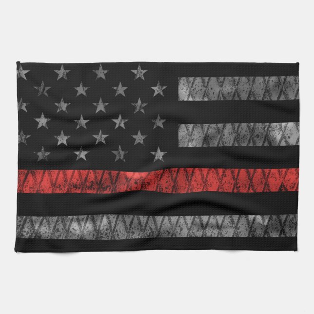 Firefighter Thin Red Line Flag Kitchen Towel (Horizontal)