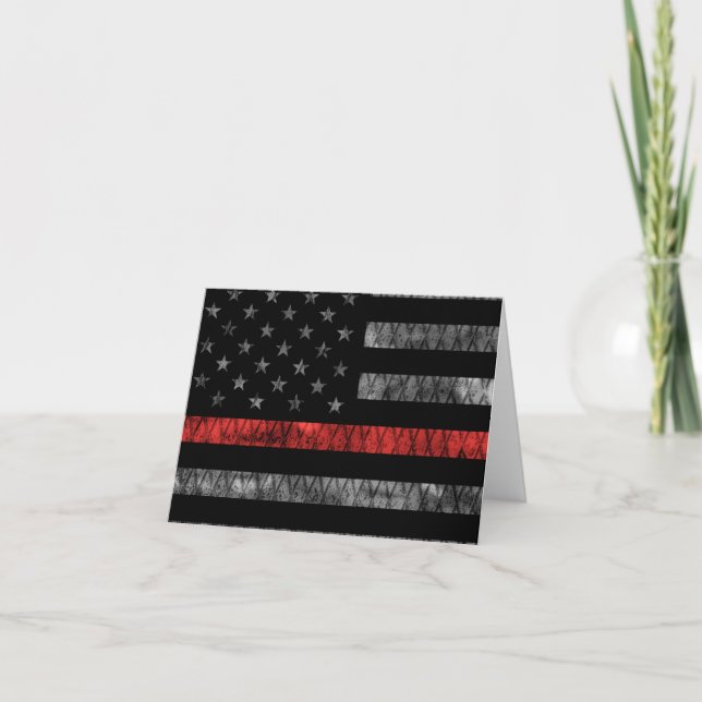 Firefighter Thin Red Line Flag Letterpress Thank You Card (Front)