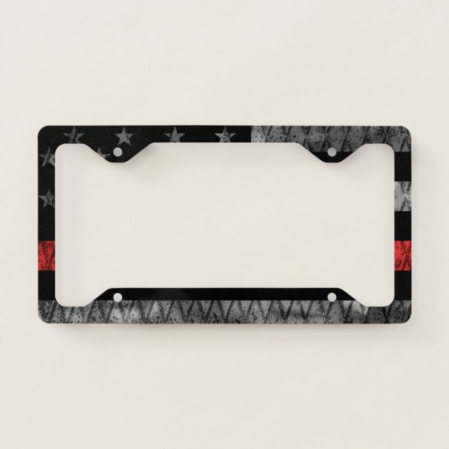 Firefighter Thin Red Line Flag License Plate Frame (Front)