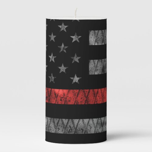 Firefighter Thin Red Line Flag Pillar Candle