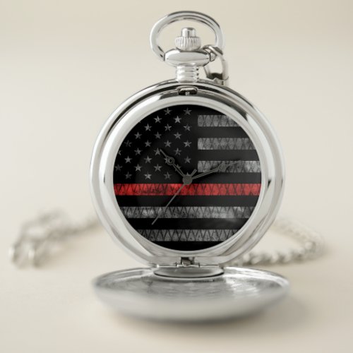 Firefighter Thin Red Line Flag Pocket Watch