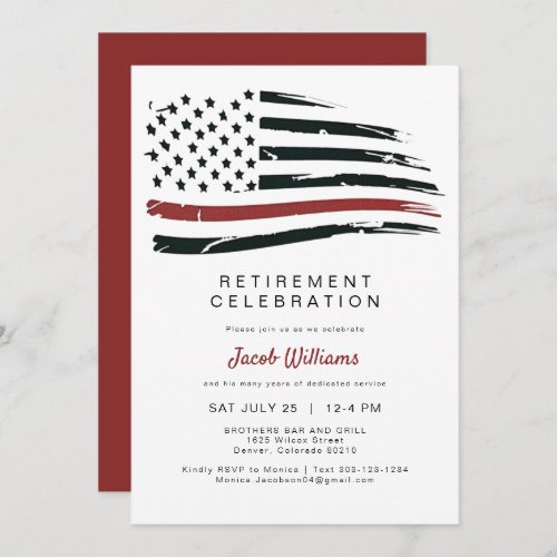  FireFighter Thin Red Line Flag Retirement Party Invitation